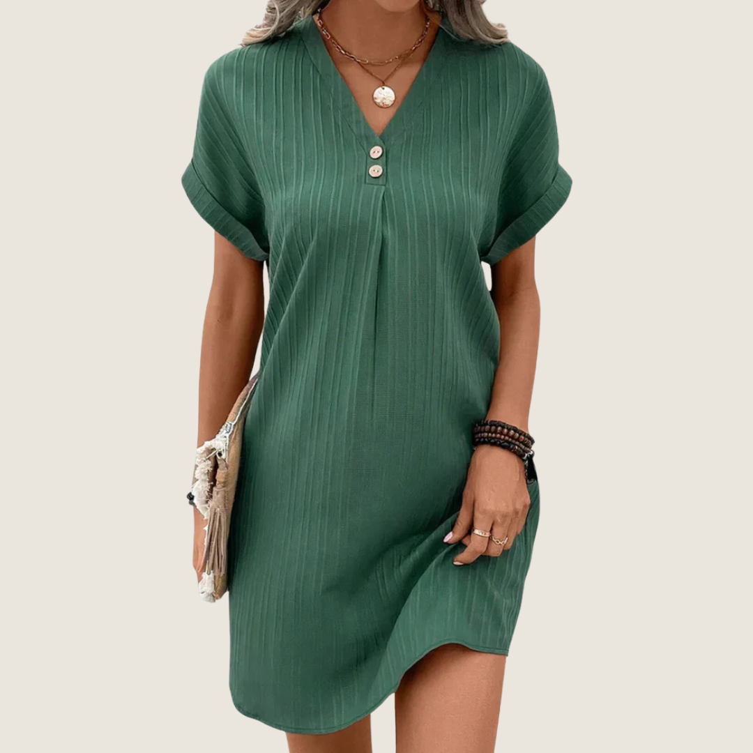 Women's Buttoned V-Neck Summer Dress | Midi