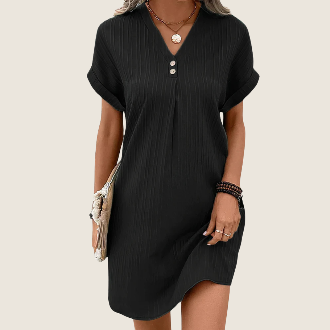 Women's Buttoned V-Neck Summer Dress | Midi