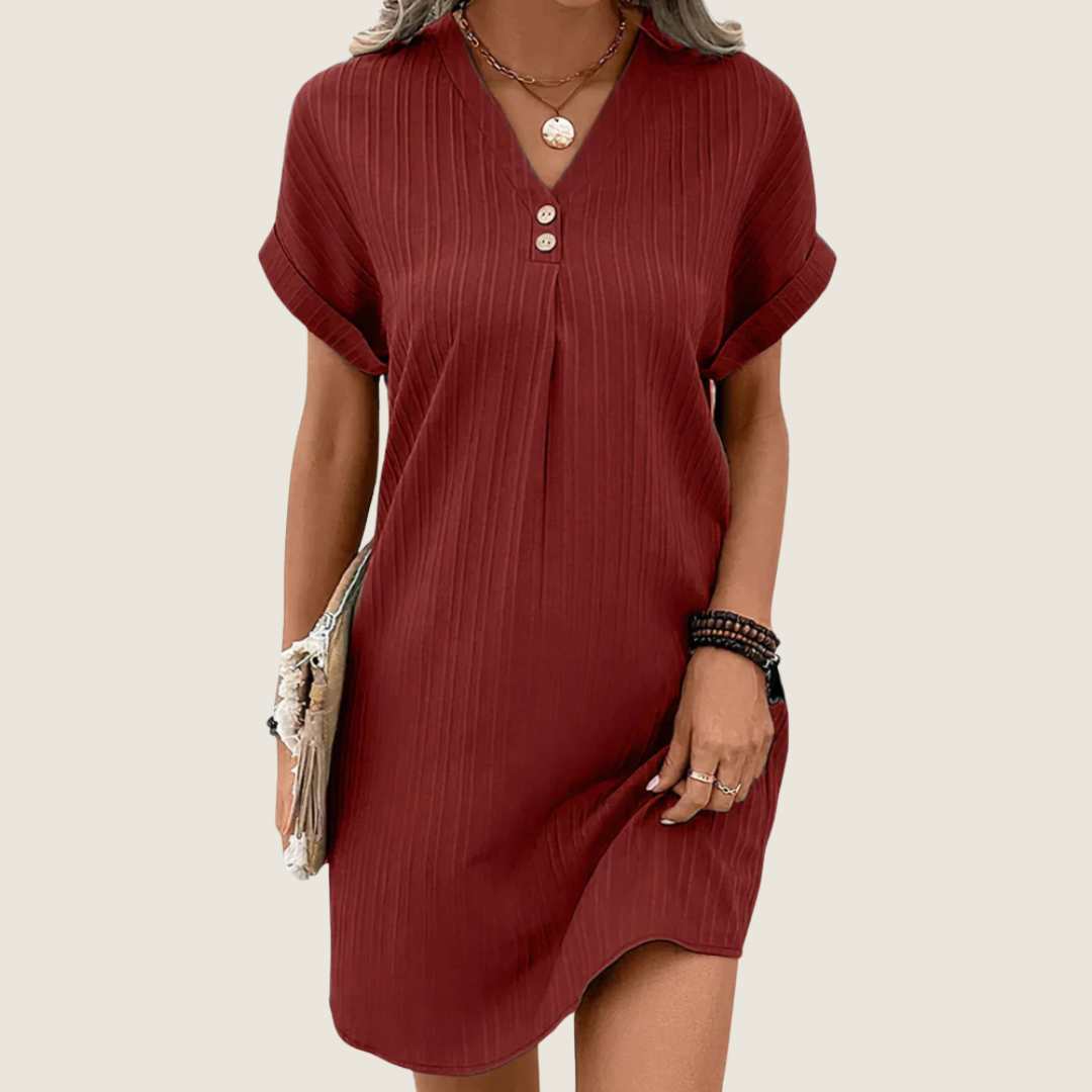 Women's Buttoned V-Neck Summer Dress | Midi