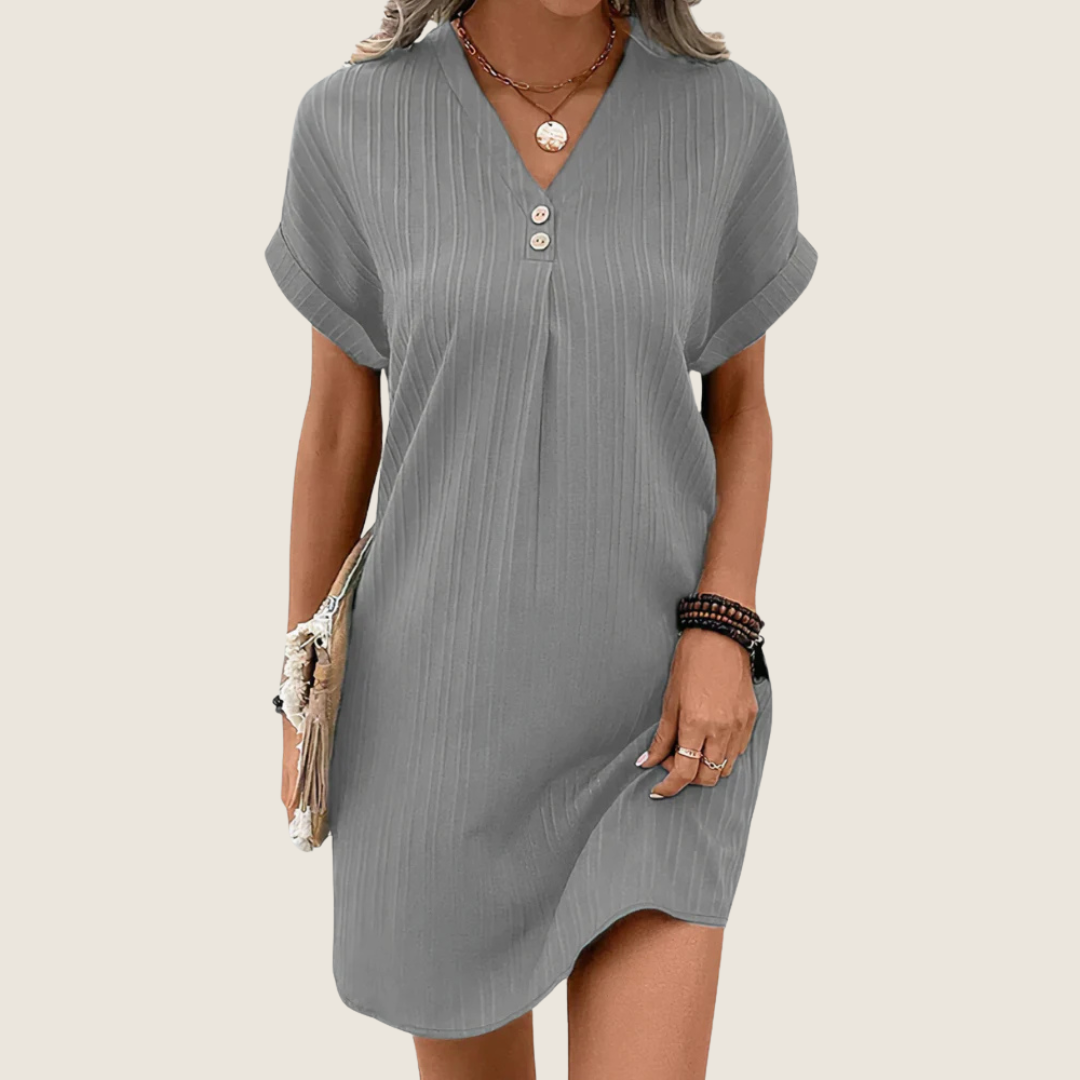 Women's Buttoned V-Neck Summer Dress | Midi